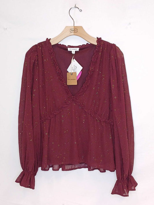 Blu Pepper Star Patterned Flowy Blouse