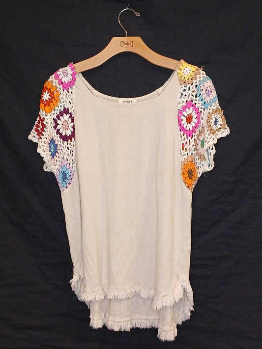 Umgee Short Crochet Sleeve top