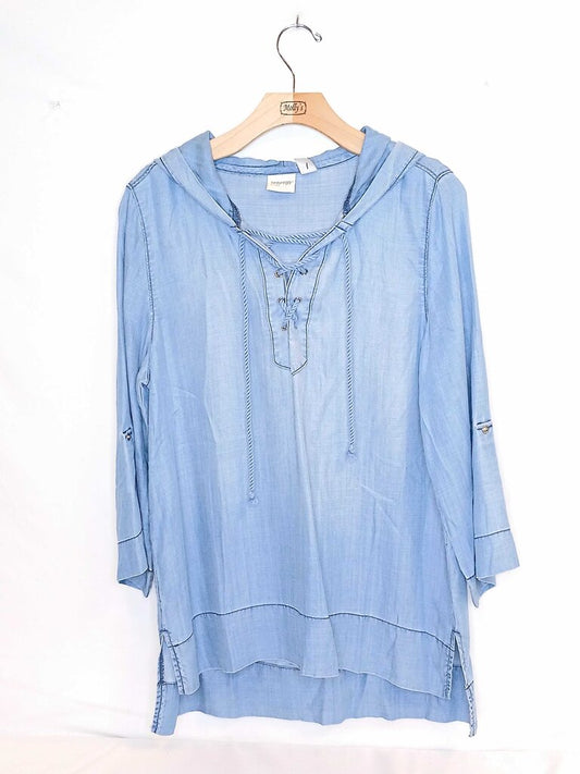 Chicos Stains On Collar Long Sleeve Hooded Top