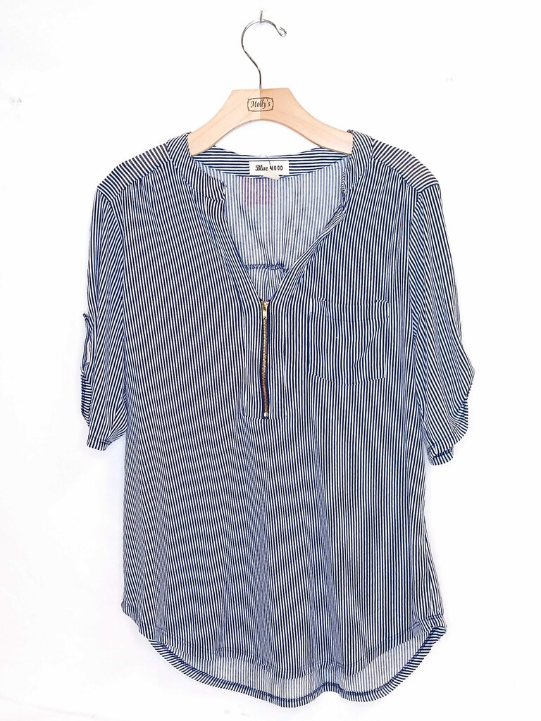 Blue Mood Short Sleeve StripedTop