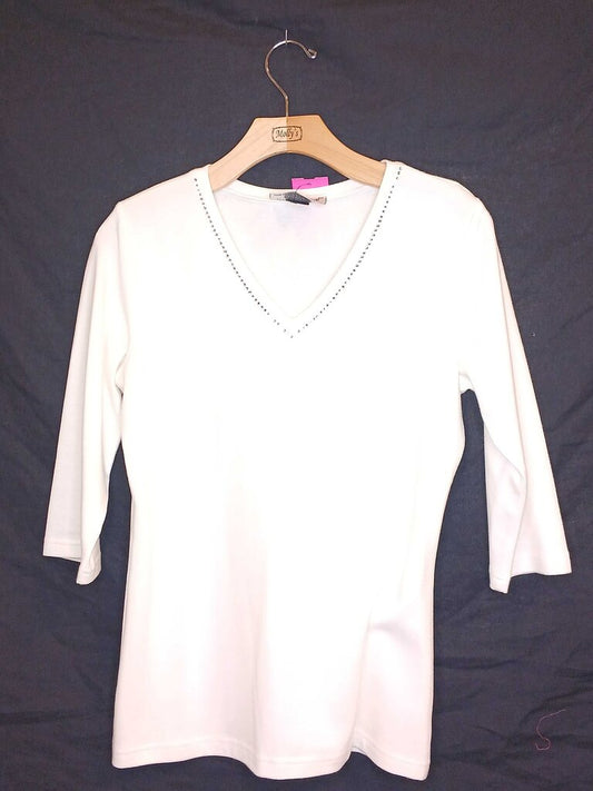 Christine Alexander Rhinestone V-Neck Long Sleeve Top