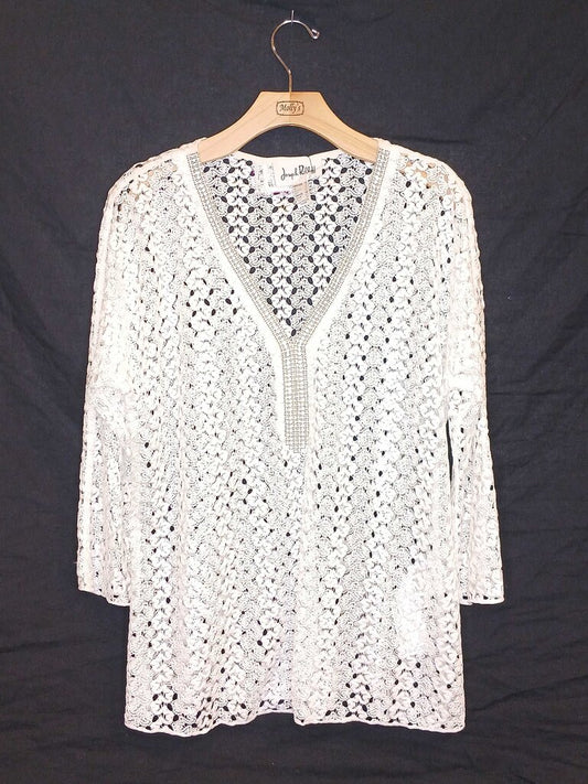 Joseph Ribhoff Cut Out Lace 3/4 Sleeve Top