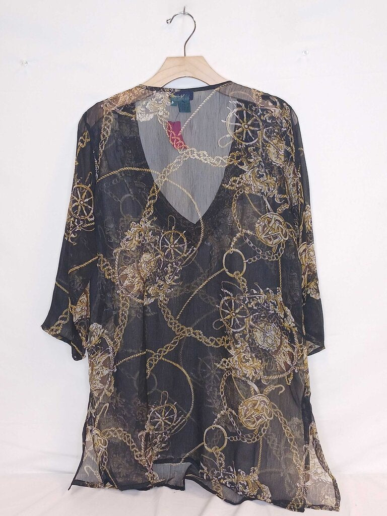 Aqua Blue Patterned, Beaded Top