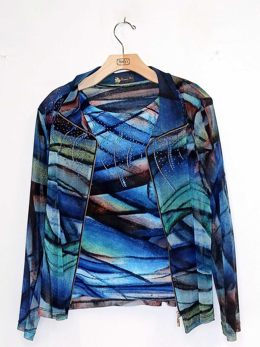 Damee Inc Long Sleeve Sheer Jacket + Short Sleeve Top