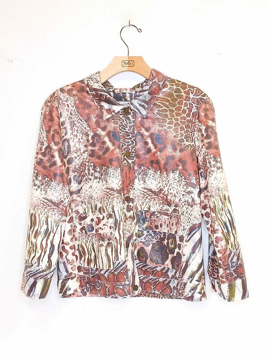 Multiples Long Sleeve Animal Print Button Up Jacket