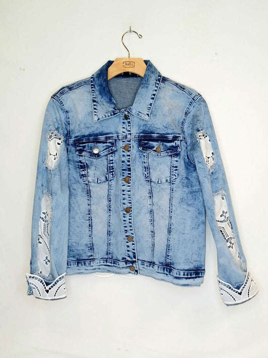 Azi Lace Panel Jean Jacket