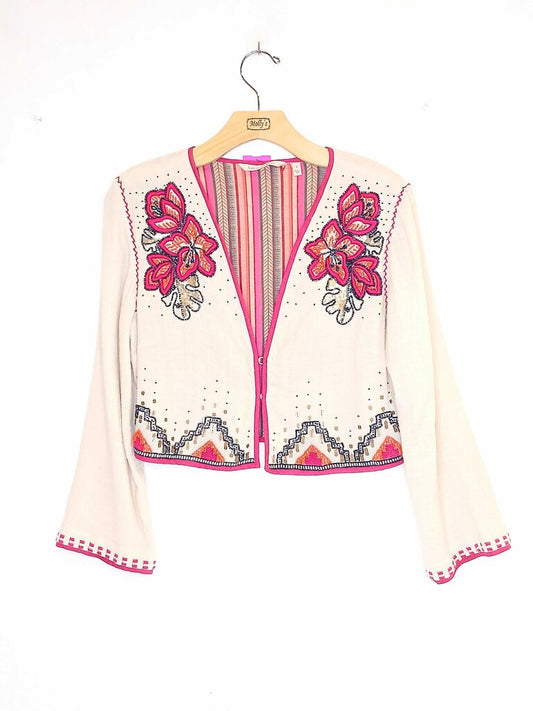 Soft Surroundings Cropped Embroidered Beaded Jacket