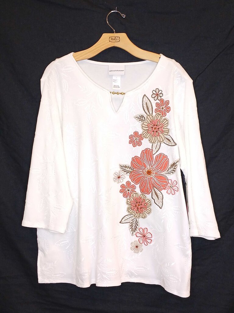 Alfred Dunner Long Sleeve Flower Embroidered Long Sleeve Top