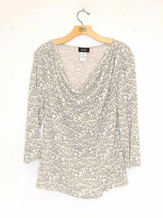 MSK Long Sleeve Crowel Neck Glitter Top