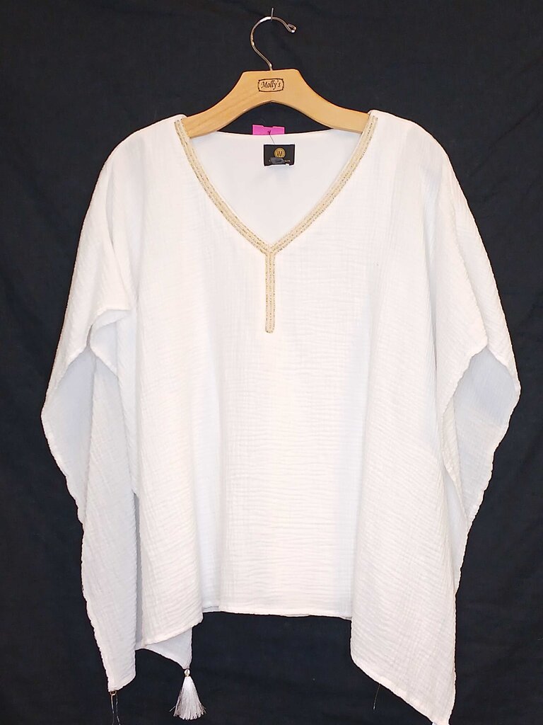 JM Collection Beaded V-Neck Poncho Top