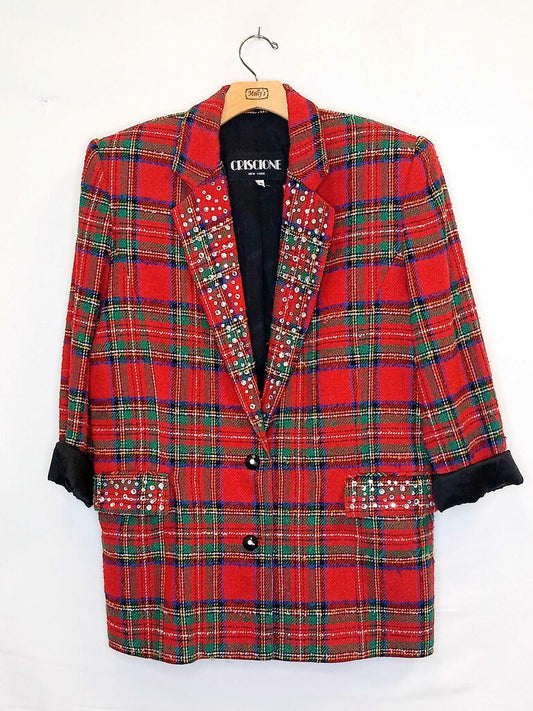Criscione Vintage Flannel and Rhinestone Blazer