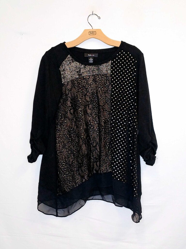 Style & Co 3/4 Sleeve Shirt Mixed Texture Top