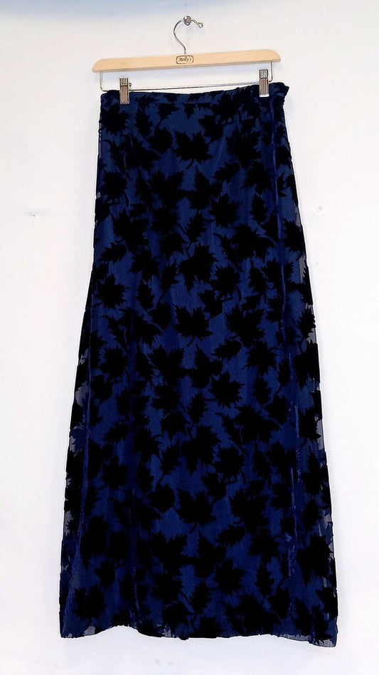 Ces Asuces Long Velvet Leaf Print Skirt