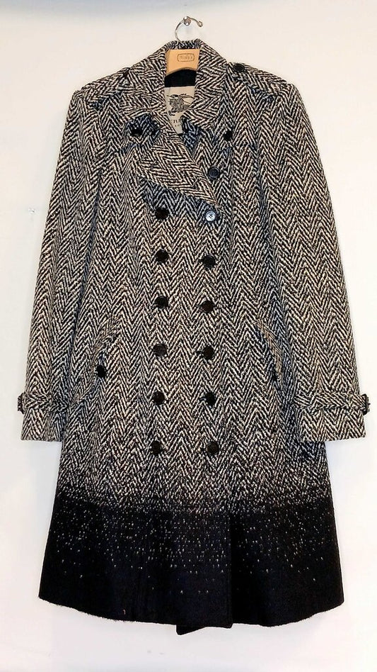 Burberry Authenticated Herring Bone Patterned Black Ombre Coat - Polish