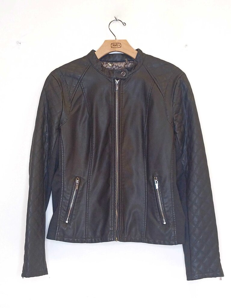 Quilted Faux Zip Up Leather