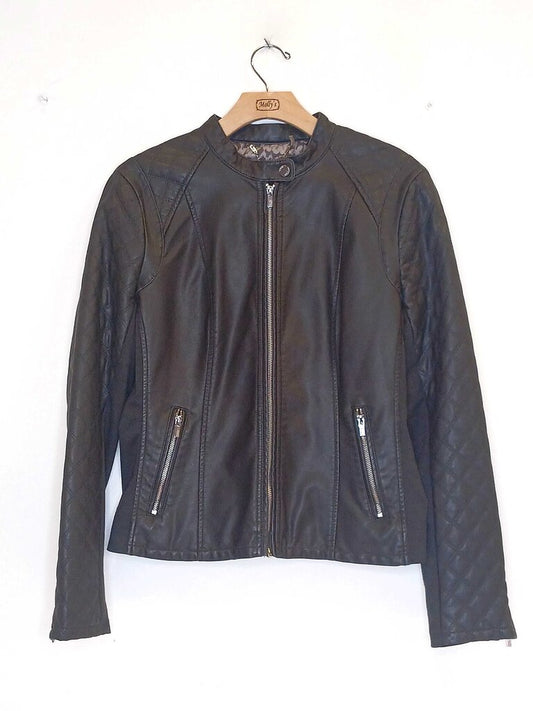Quilted Faux Zip Up Leather
