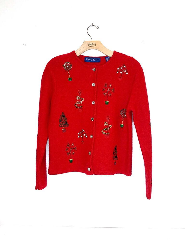 Karen Scott Embroidered Christmas Button Up Cardigan