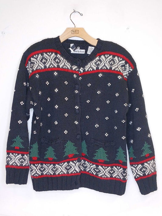 Croft Barrow Hand Knit Christmas Tree Cardigan