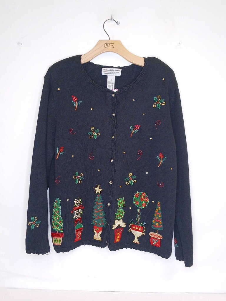 Heirloom Collections Beaded Christmas Tree Button Up Cardigan