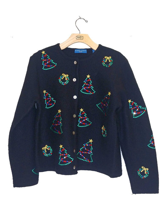 Karen Scott Christmas Tree Button Up Cardigan