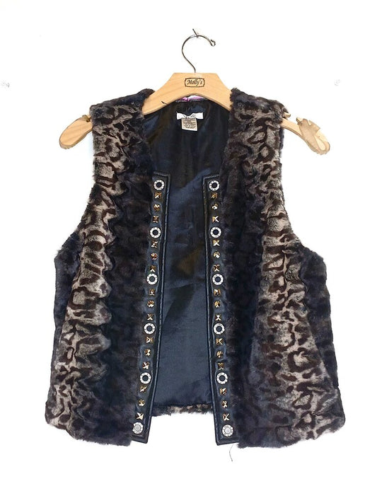 Cache Cheetah Print Faux Fur Vest