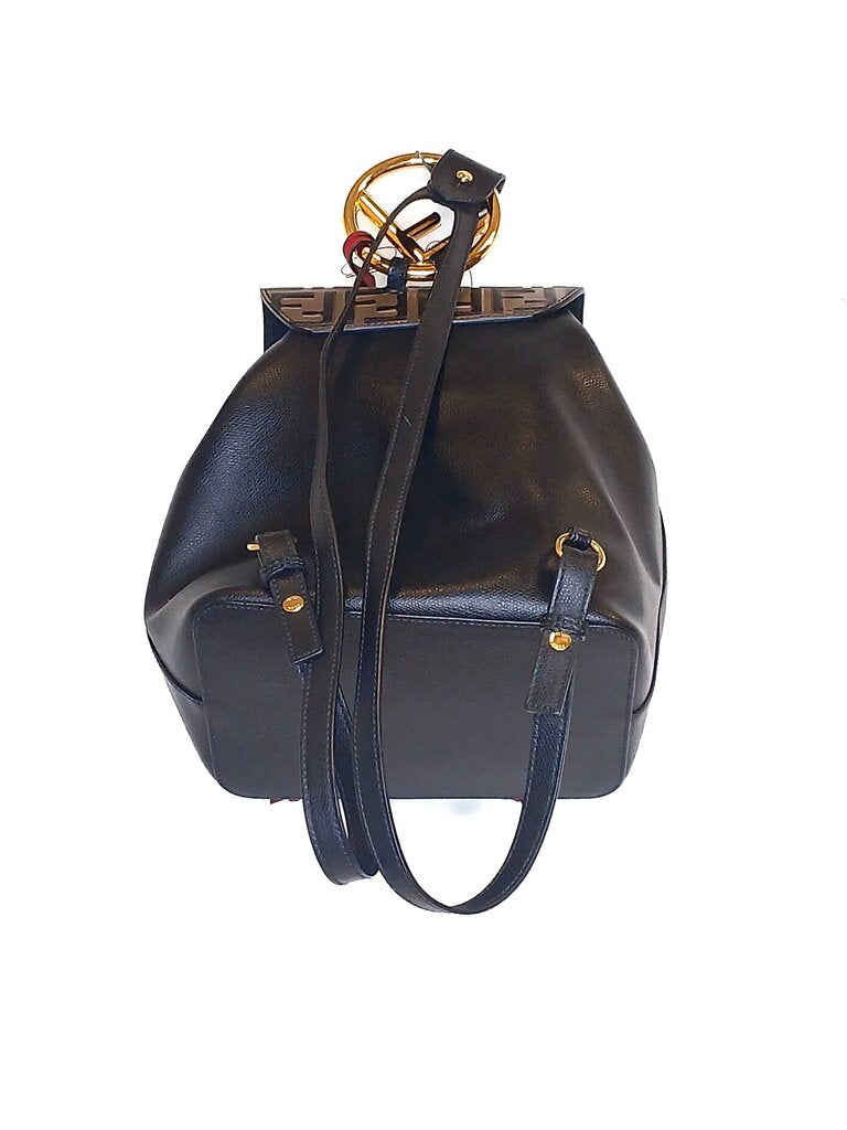 Fendi Drawstring Flop Backpack Leather Zucca Embossed Detail