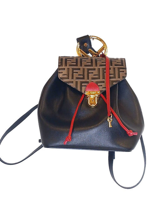 Fendi Drawstring Flop Backpack Leather Zucca Embossed Detail