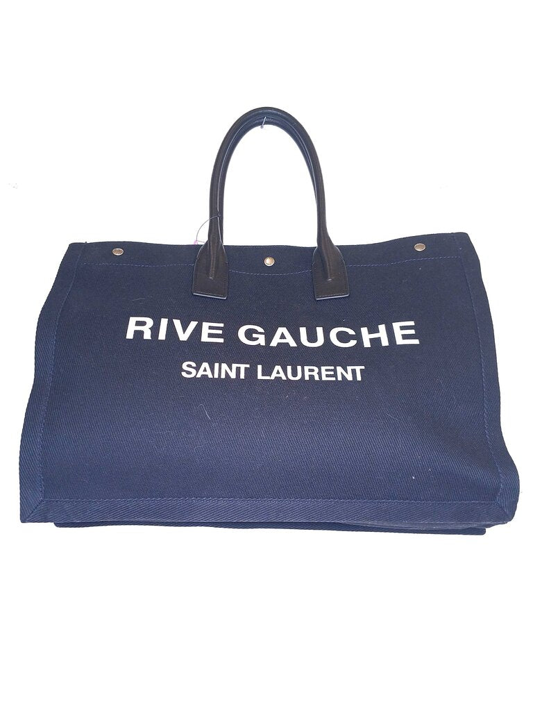 St Laurent Rive Gauche Shopper Tote Black Canvas + Leather
