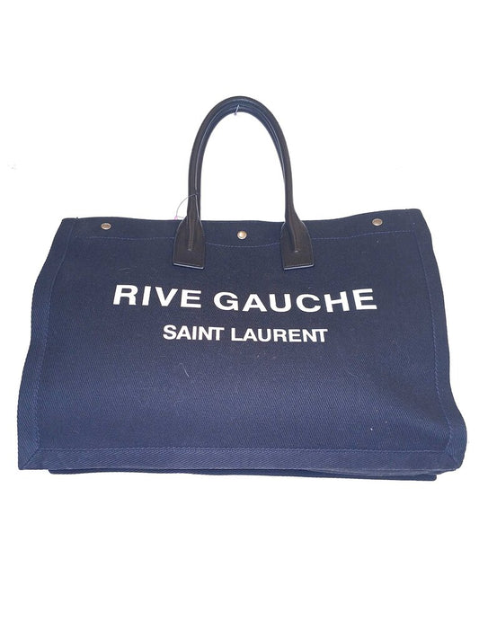 St Laurent Rive Gauche Shopper Tote Black Canvas + Leather