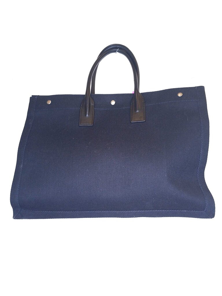 St Laurent Rive Gauche Shopper Tote Black Canvas + Leather