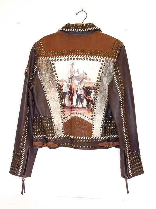 Studded Multi Textured Leather Jacket