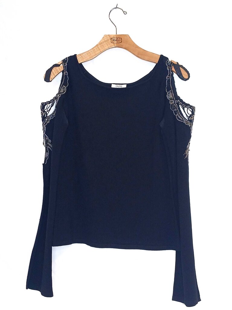 Cache Beaded Cold Shoulder Top