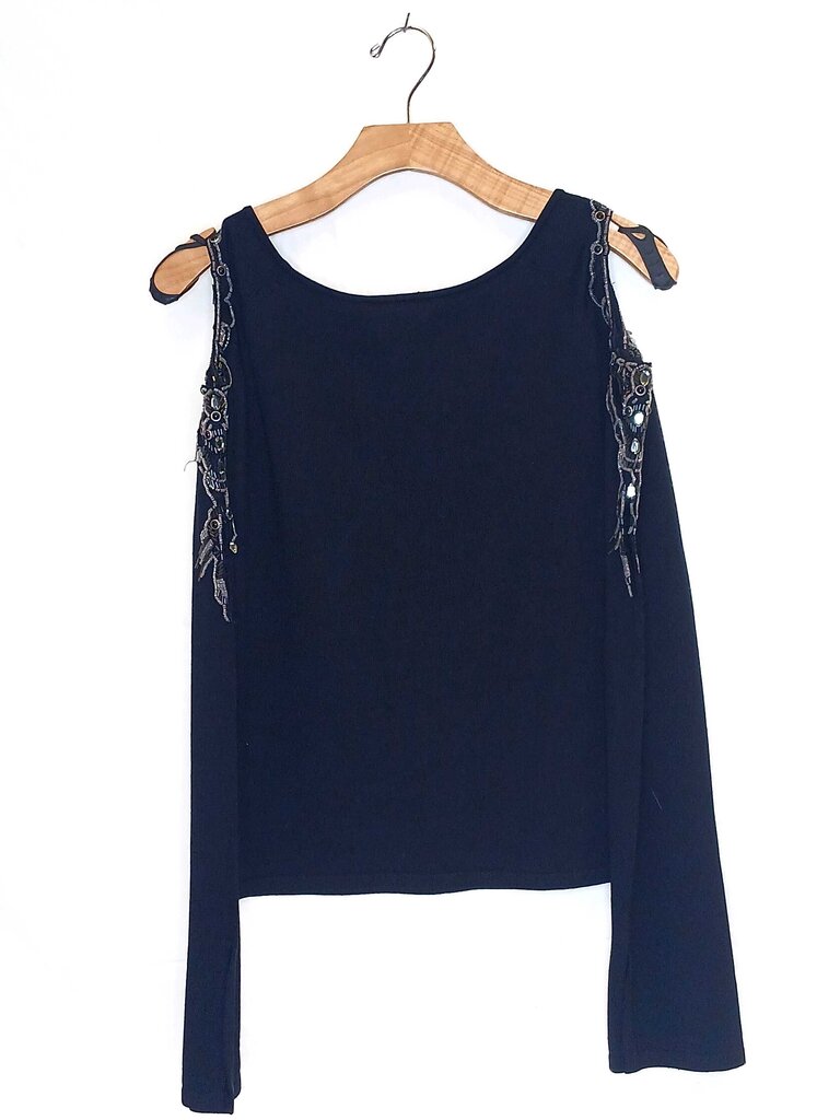Cache Beaded Cold Shoulder Top