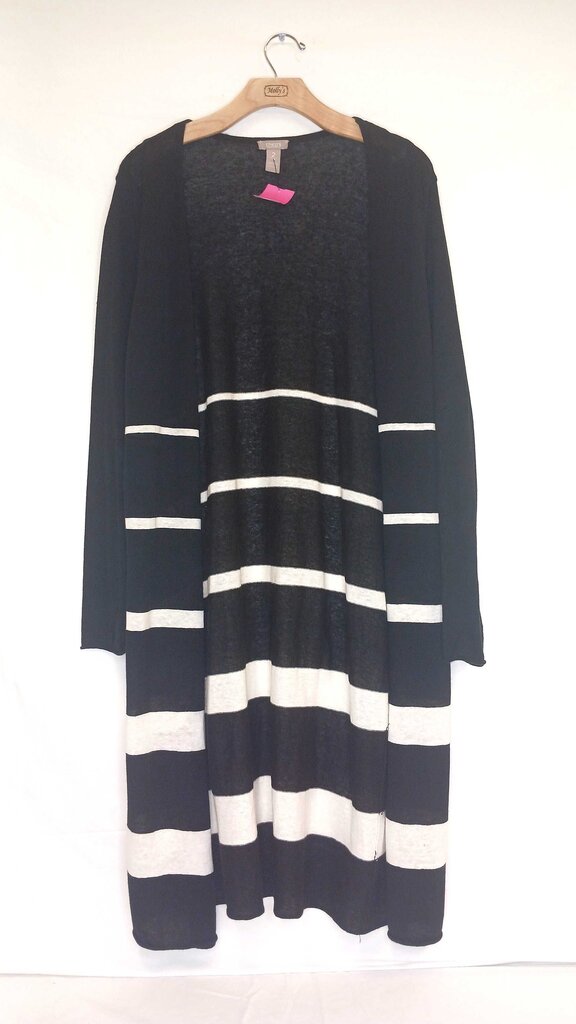 Chicos Linen Striped Open Cardigan