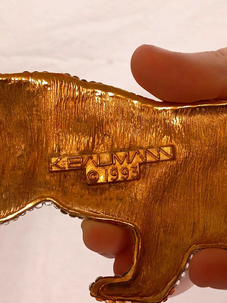 K. Baumann Laloon Stalking Tiger Rhinestone Belt Buckle HTF Swarovski Crystal