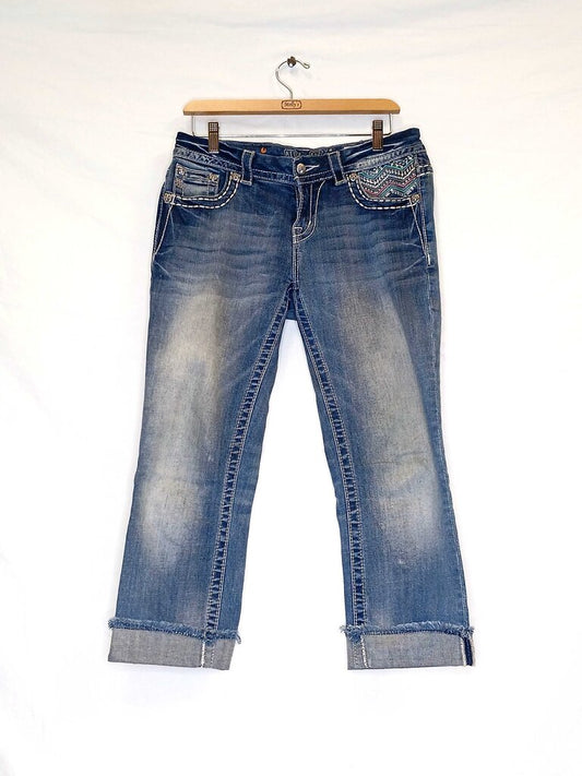 Miss Me Embroidered Capris Pants