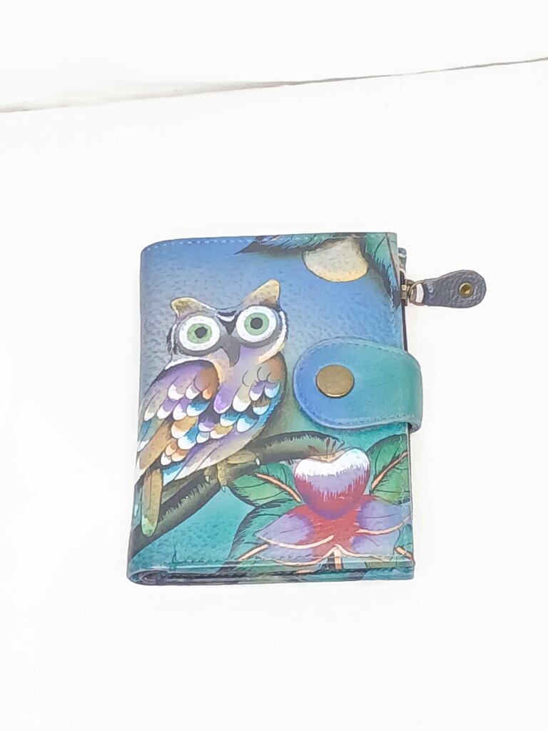 Anushka Leather Hand Painted Owl Purse + Wallet