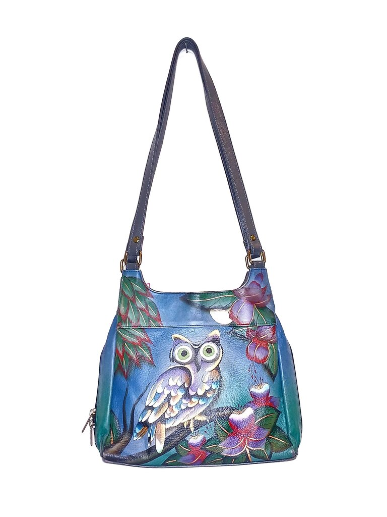 Anushka Leather Hand Painted Owl Purse + Wallet